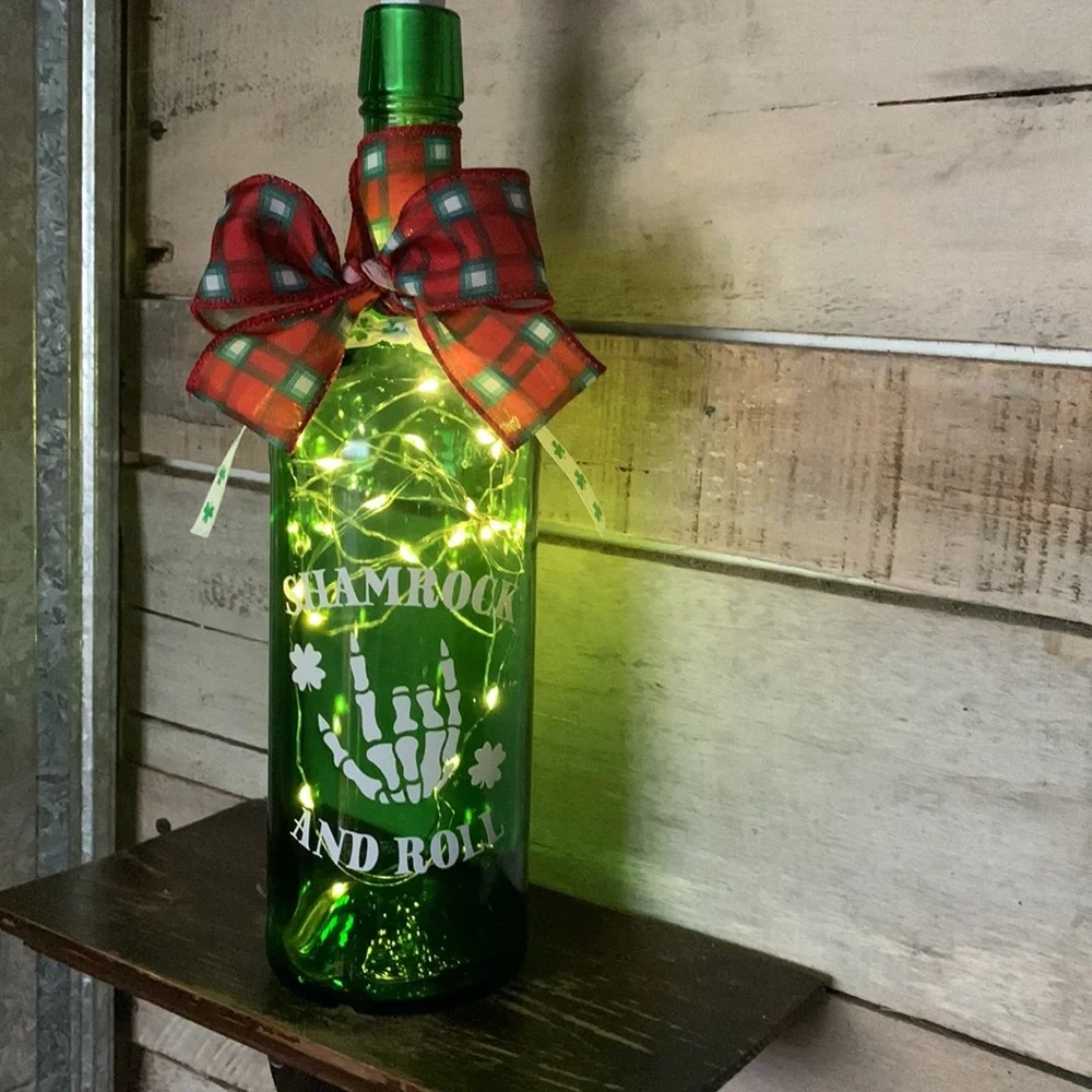 Festive Green Bottle with Plaid Bow